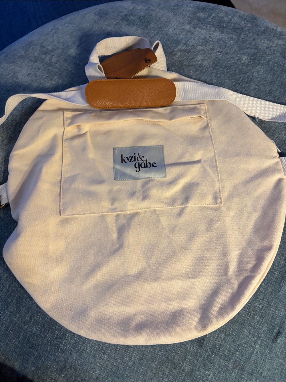 Lozi & Gabe Round Canvas Tote in Cream with Tan Accent